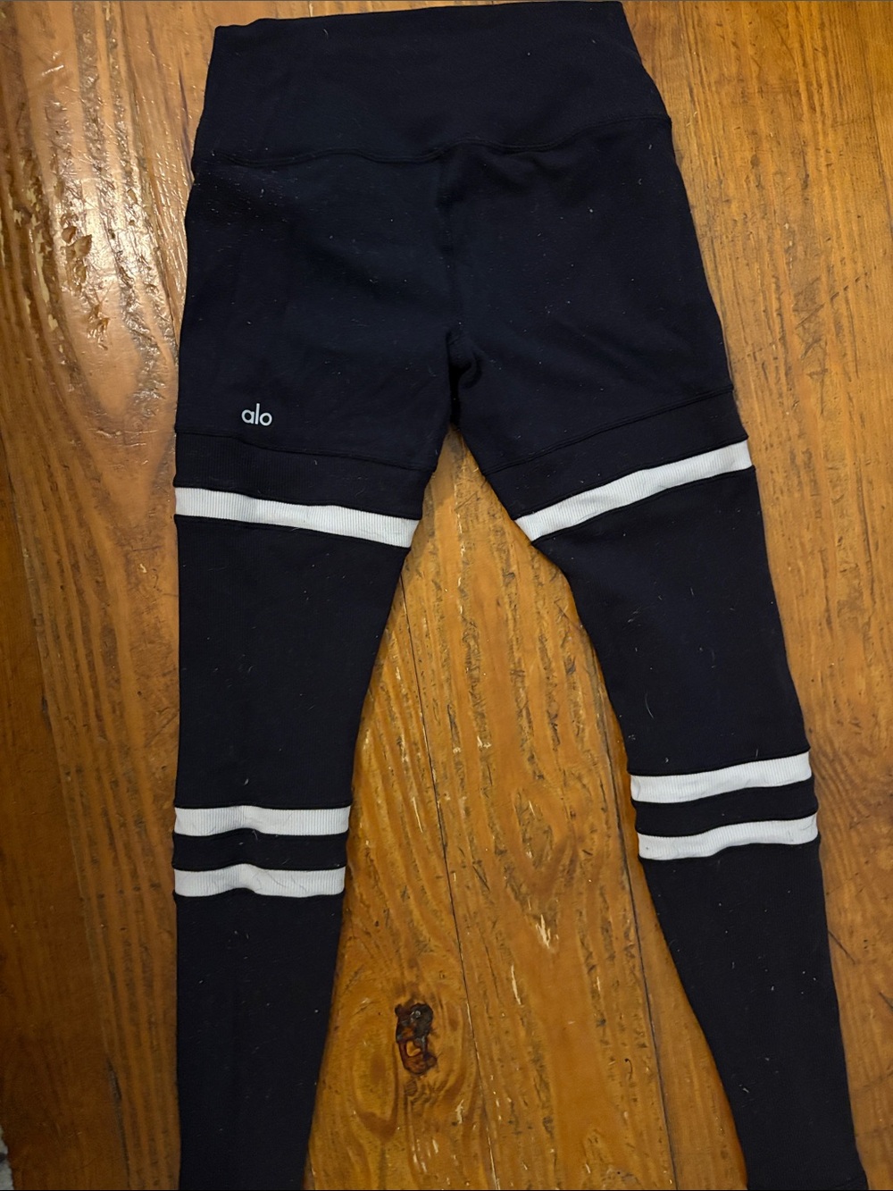 ALO Yoga Black Leggings with White Stripe Detail